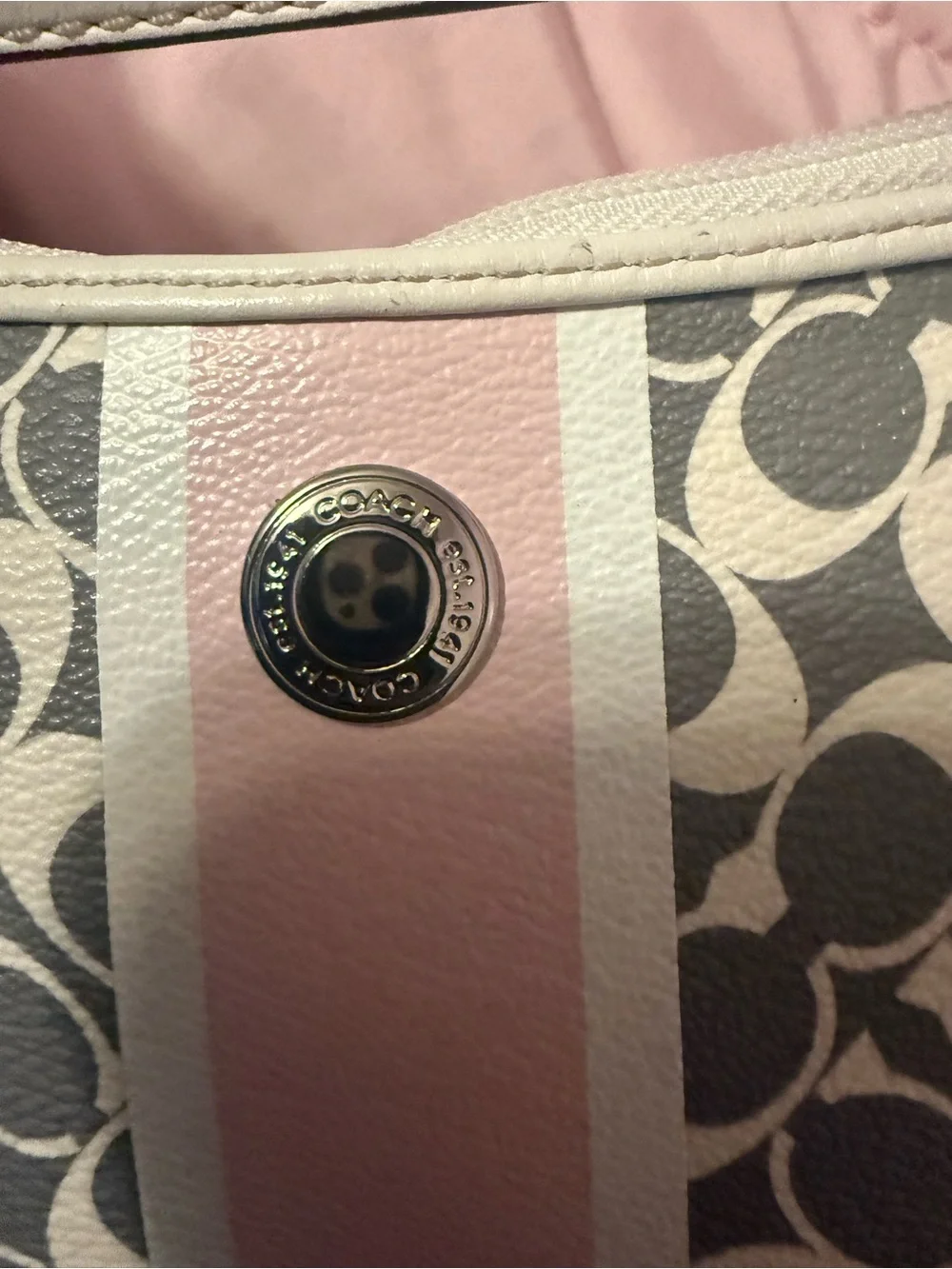 Coach Signature Canvas Small Shoulder Bag in Light Pink and Gray